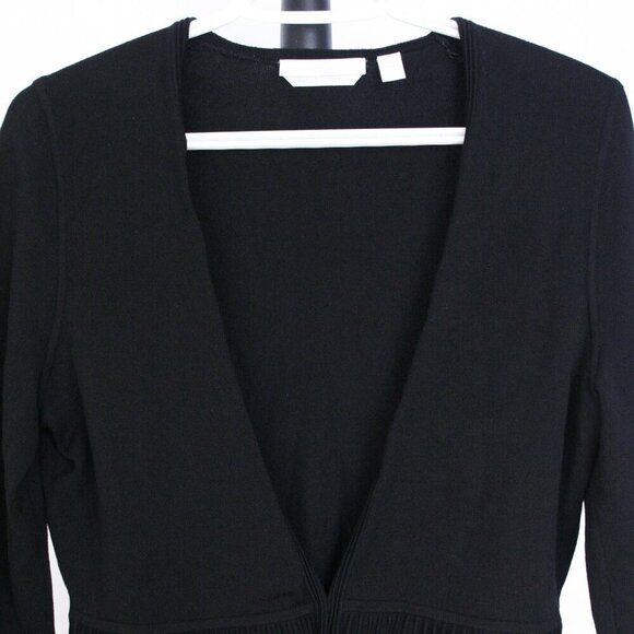 Boss Hugo Boss Fily Black Wool Blend‎ Deep V-Neck Ribbed Peplum Cardigan Sz L - Picture 3 of 13